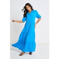 Gini London Women's Blue Button Through Skater Maxi Dress | Size: 10