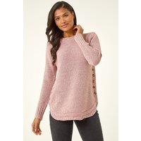 Roman Women's Button Detail Curved Hem Jumper in Light Pink | Size: 10