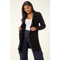 Roman Women's Longline Ruffle Detail Cardigan in Black | Size: 20
