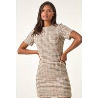Roman Women's Textured Pocket Stretch Shift Dress in Tan | Size: 12