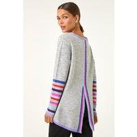 Roman Women's Contrast Stripe Detail Knit Jumper in Light Grey | Size: 14