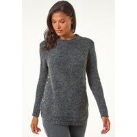 Roman Women's Button Detail Curved Hem Jumper in Black | Size: 18