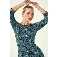 Roman Women's Abstract Print Twist Front Midi Dress in Black | Size: 18
