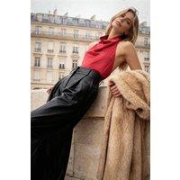 WOVCOR Women's Satin Cowl Neck Halterneck Top in Red | Size: 12