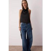 WOVCOR Women's Satin Cowl Neck Halterneck Top in Black | Size: 12