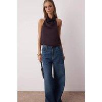 WOVCOR Women's Satin Cowl Neck Halterneck Top in Dark Brown | Size: 8