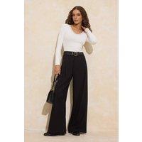 WOVCOR Women's Lace Trim V-Neck Ribbed Long Sleeve Top in White | Size: Medium
