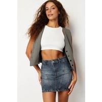 WOVCOR Women's Vintage Wash High Waist A-Line Denim Mini Skirt in Blue | Size: 4