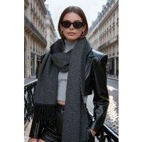 WOVCOR Women's Raw Edge Woven Tassel Oversized Winter Scarf in Dark Grey