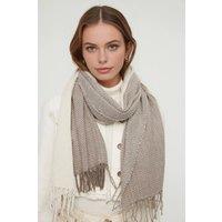 WOVCOR Women's Herringbone Woven Tassel Oversized Winter Scarf in Ecru