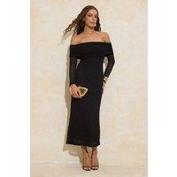 WOVCOR Women's Lace Bardot Long Sleeve Midi Dress in Black | Size: 10