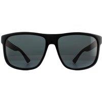 Gucci Men's Rectangle Black Rubber Grey Sunglasses