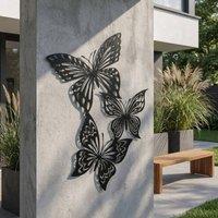 Garden Greatness Triple Metal Butterfly Mural Garden Wall Art in Black | Size: 3 Pack