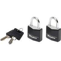 Master Lock Aluminium Black Vinyl Cover 20Mm Padlock 3-Pin - Keyed Alike X 2