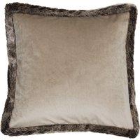 Paoletti Kiruna Faux Fur Trimmed Soft Velvet Cushion in Taupe | Size: 45 cm x 45 cm