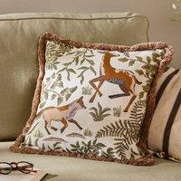 Wylder Fable Fox & Deer Embroidered 100% Cotton Cushion | Size: 45 cm x 45 cm