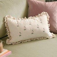 Furn Les Petite Fleurs 100% Cotton Gingham Ruffle Cushion in Natural | Size: 30 cm x 50 cm