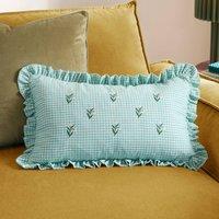 Furn Les Petite Fleurs 100% Cotton Gingham Ruffle Cushion in Green | Size: 30 cm x 50 cm