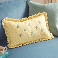 Furn Les Petite Fleurs 100% Cotton Gingham Ruffle Cushion in Yellow | Size: 30 cm x 50 cm