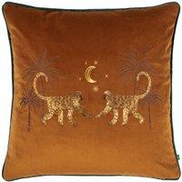 Wylder Tropics Dusk Monkey Embroidered Piped Velvet Cushion in Orange | Size: 50 cm x 50 cm