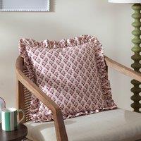Furn Lulah Block Printed Ruffle Cushion in Red | Size: 45 cm x 45 cm
