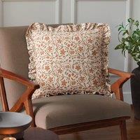 Paoletti Linen Filigree Printed Ruffle Cushion in Yellow | Size: 50 cm x 50 cm
