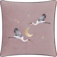 Paoletti Moonlit Flight Embroidered Velvet Cushion in Dusty Pink | Size: 45 cm x 45 cm
