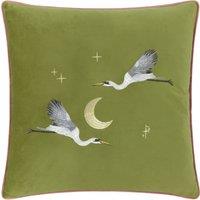 Paoletti Moonlit Flight Embroidered Velvet Cushion in Olive | Size: 45 cm x 45 cm