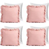 OHS 4 Pack Linen Frill Cushion Covers Filled Home Living Luxury in Pink | Size: 45 cm x 45 cm