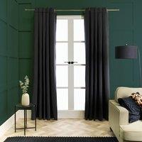 OHS Thermal Matte Velvet 2 Pair Ready Made Eyelet Curtains in Black | Size: 117 cm width x 183 cm drop