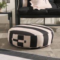 OHS Stripe Round Outdoor Garden Cushion Water Resistant in Black | Size: 60 cm x 60 cm