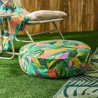 OHS Palm Print Round Outdoor Garden Cushion Water Resistant in Green | Size: 60 cm x 60 cm