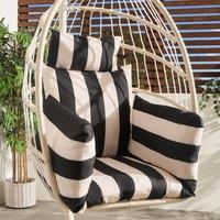 OHS Stripe Egg Chair Cushion Headrest Pillow Outdoor Water Resistant in Black