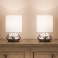 K LIVING New Pair Touch Table Lamps Dimming Stepped Chrome White in Silver