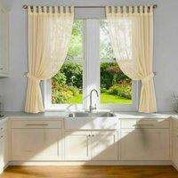 Luxury Living Voile Tab Top Curtain Pair with Crystal Tie Backs Sheer Window Panels in Cream | Size: 145 cm width x 137 cm drop