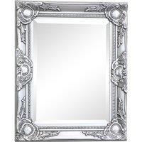 Melody Maison Ornate Silver Wall Mirror With Bevelled Glass 52cm X 42cm in Metallic Silver | Size: 52 cm X 42 cm