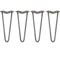 Monstershop 4 x 14" Hairpin Legs - 2 Prong - 12mm - Raw Steel in Silver