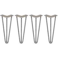 Monstershop 4 x 12" Hairpin Legs - 3 Prong - 10mm - Raw Steel in Silver