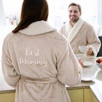 Duncan Stewart Personalised Sherpa Style Fleece Dressing Gown in Taupe | Size: S/M