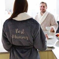 Duncan Stewart Personalised Sherpa Style Fleece Dressing Gown in Grey | Size: Large/XL