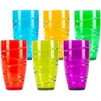 LIVIVO Plastic Tumblers Set of 6 600ml Multicolour Swirl Design BPA Free Stackable Drinking Cups for Picnic Camping