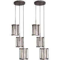 First Choice Lighting Set of 2 Eli - Brushed Silver with Mesh Shades Cluster Pendants