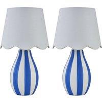 First Choice Lighting Set of 2 Connie - Blue & White Stripe Ceramic Table Lamps
