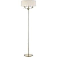 First Choice Lighting Chippenham - Antique Brass 150cm Floor Lamp with Natural Linen Shade in Bronze