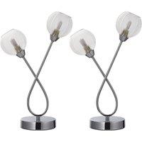 First Choice Lighting Set of 2 Tatton - Chrome with Ribbed Glass 38cm Table Lamps in Silver