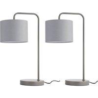 First Choice Lighting Set of 2 Kendal - Charcoal Arched 48cm Table Lamps Grey Fabric Shade