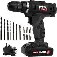 MYLEK 18V Cordless Li-ion Drill & 13 Piece Accessory Set in Black