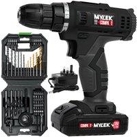 MYLEK Cordless Drill MYW09 with 56-Piece Accessory Kit in Black