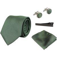 Paul Andrew Satin Silk Textured Tie Pocket Square Cuff Links in Green