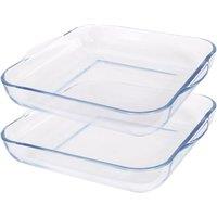 Argon Tableware Square Glass Oven Dishes - 30cm x 27.5cm - 2x Large Baking Tray in Clear | Size: 30 cm x 27.5 cm